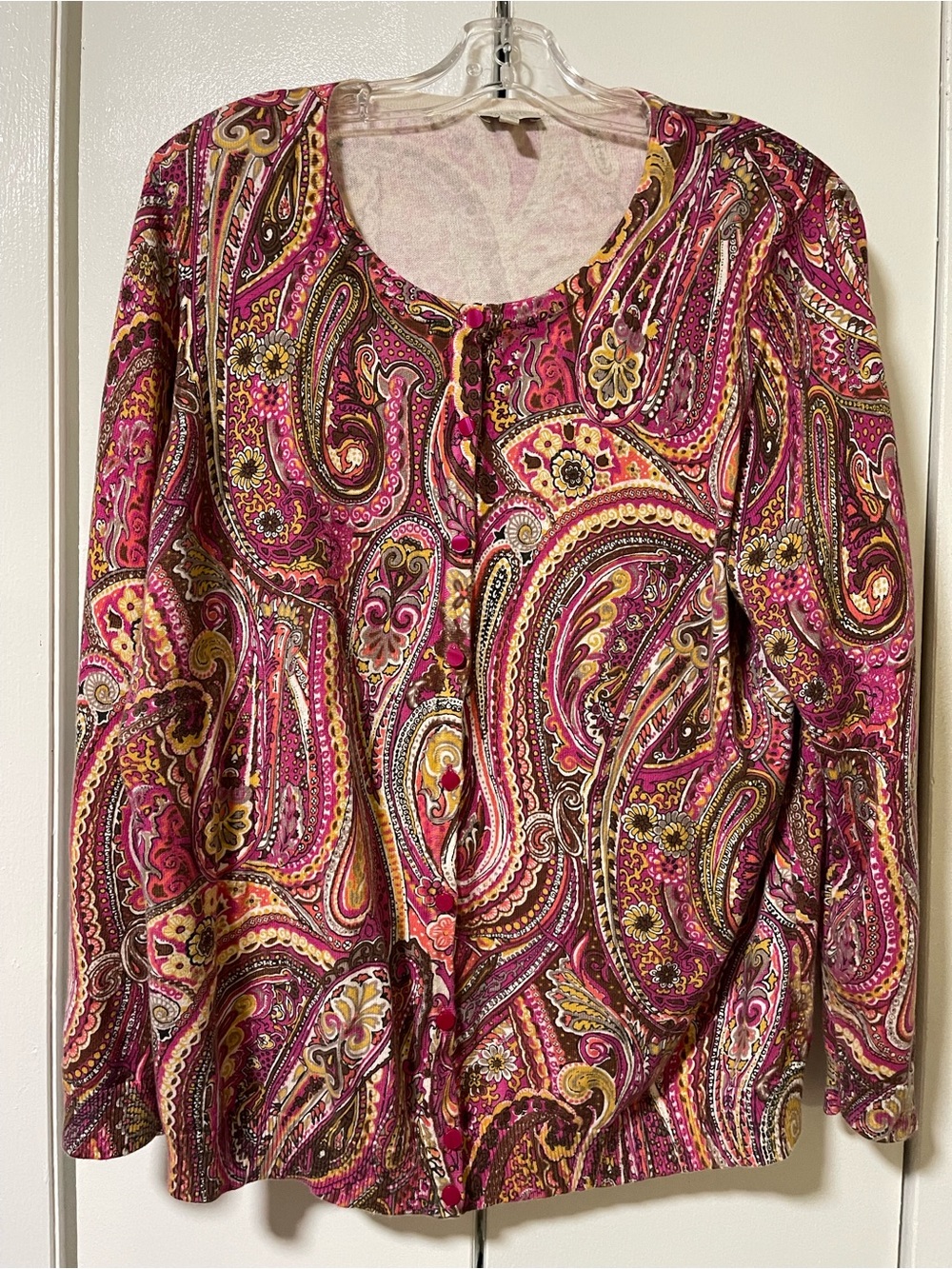 Talbots Pink Paisley Button-Front Cardigan